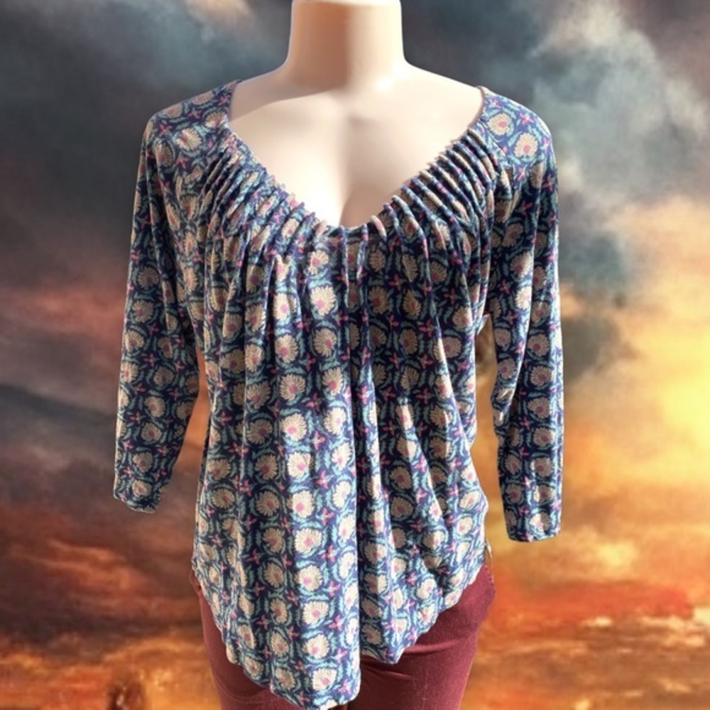 Lucky Brand Floral Boho Peasant Top V Neck Medium